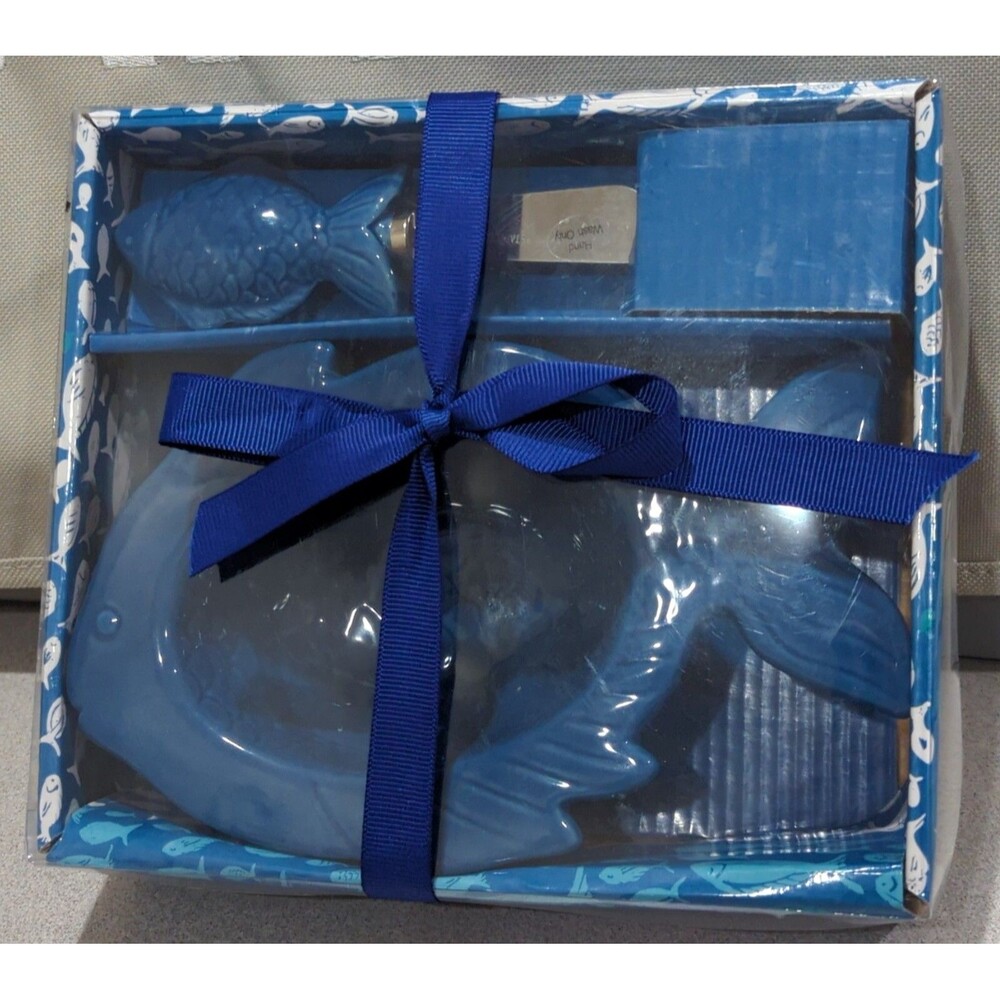 NEW Dennis East International Blue Fish Shaped Dip Plate Stainless Spreader